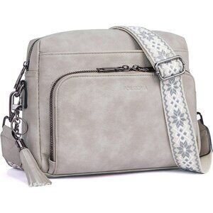💫 Women Grey Leather Crossbody Bag Trendy Vegan Medium TravelPurse Built Wallet